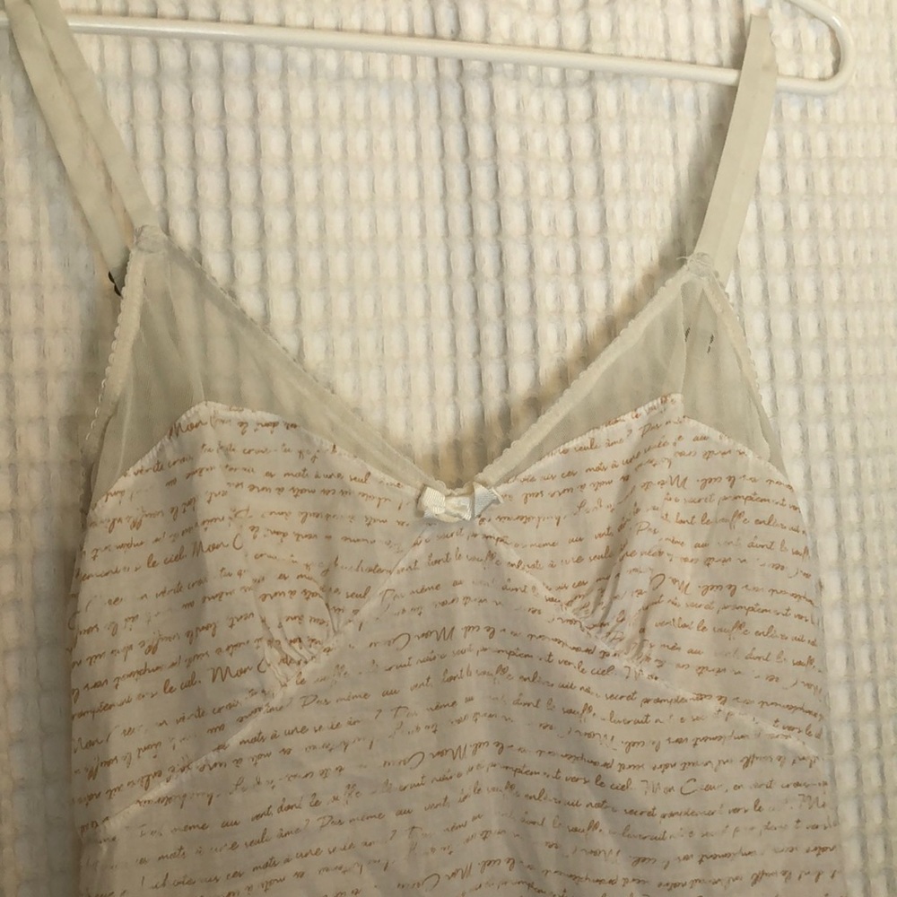 Anthropologie Eloise Printed Nightgown Chemise w/ Mesh Trim & French Lettering S